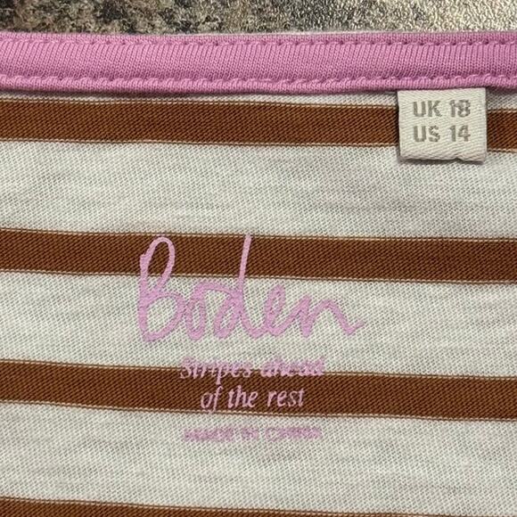 Boden Top Long Sleeve Tee Minimalist Preppy Coastal Grandma Boho Stripe Brown 14 - Picture 3 of 6